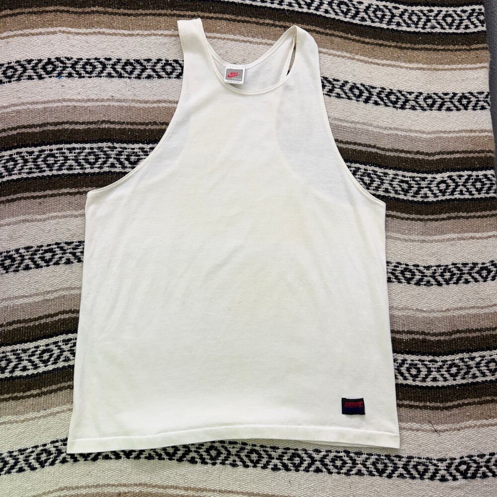Men's Vintage 90's Nike Athletic White Muscle Workout Tank Top Shirt Sz Large